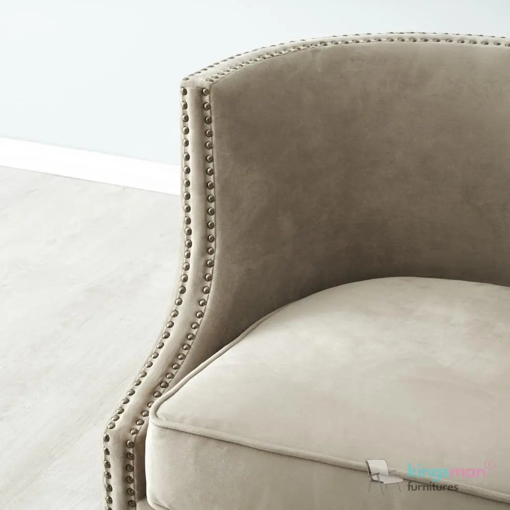 Vogue Beige Velvet Tub Chair - Classic Design with Teak Wood Legs Kingsman Furnitures