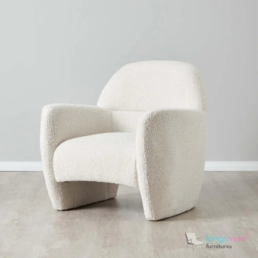 Alfa Cream Bouclé Accent Chair – Modern Design with Lumbar Cut - Out and Floating Seat - Kingsman Furnitures