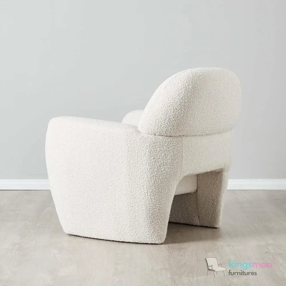 Alfa Cream Bouclé Accent Chair – Modern Design with Lumbar Cut - Out and Floating Seat - Kingsman Furnitures