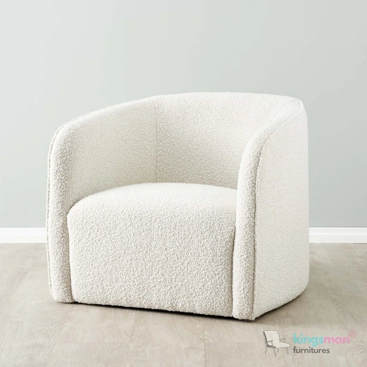 Andy Cream Bouclé Arm Chair – Contemporary Modern Design with Solid Wood Frame and Webbing Suspension - Kingsman Furnitures