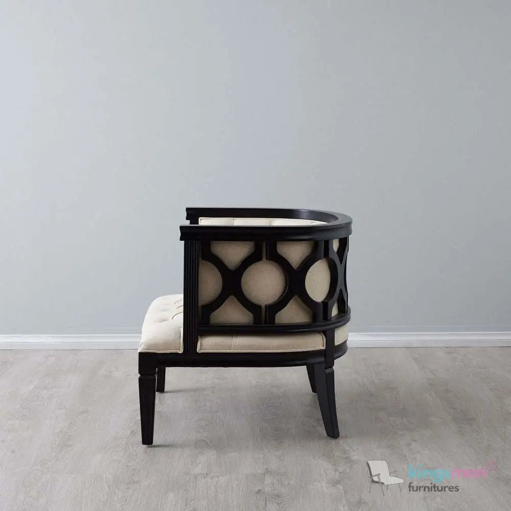Coco Tufted Linen Teak Wood Armchair - Stylish Comfort - Kingsman Furnitures