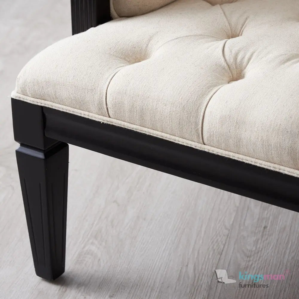 Coco Tufted Linen Teak Wood Armchair - Stylish Comfort - Kingsman Furnitures
