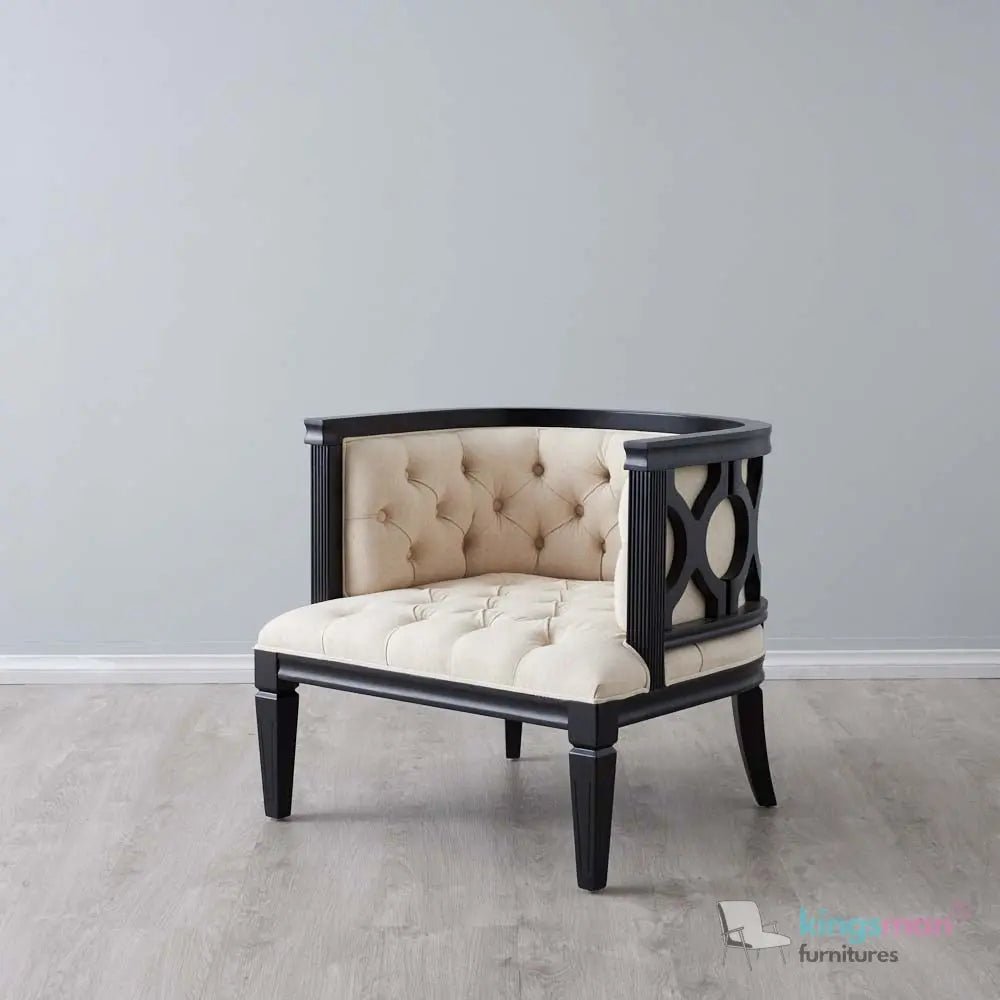 Coco Tufted Linen Teak Wood Armchair - Stylish Comfort - Kingsman Furnitures