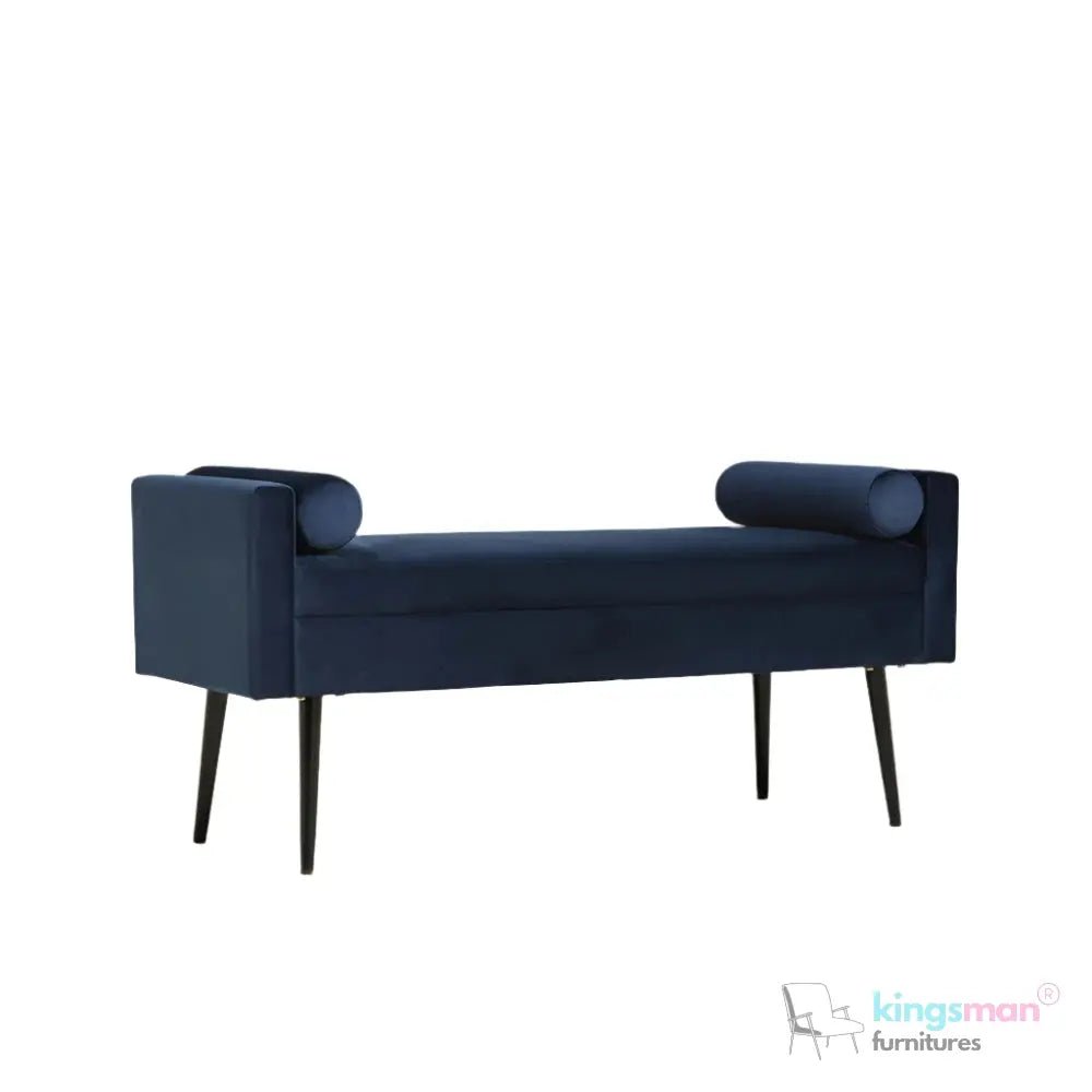 Rosie Upholstered Bench - Contemporary Bench with Cylindrical Cushions and Black Feet | Bedroom or Living Room Seating - Kingsman Furnitures