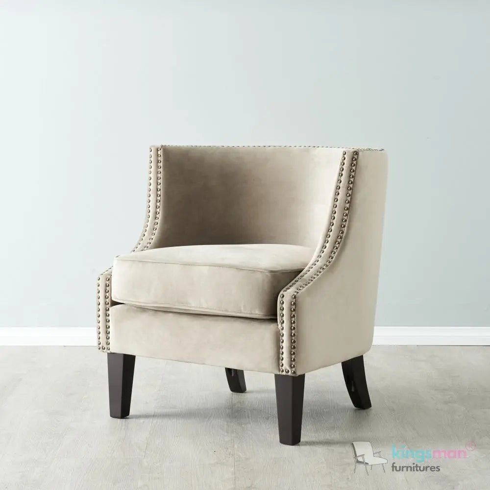 Vogue Beige Velvet Tub Chair - Classic Design with Teak Wood Legs - Kingsman Furnitures
