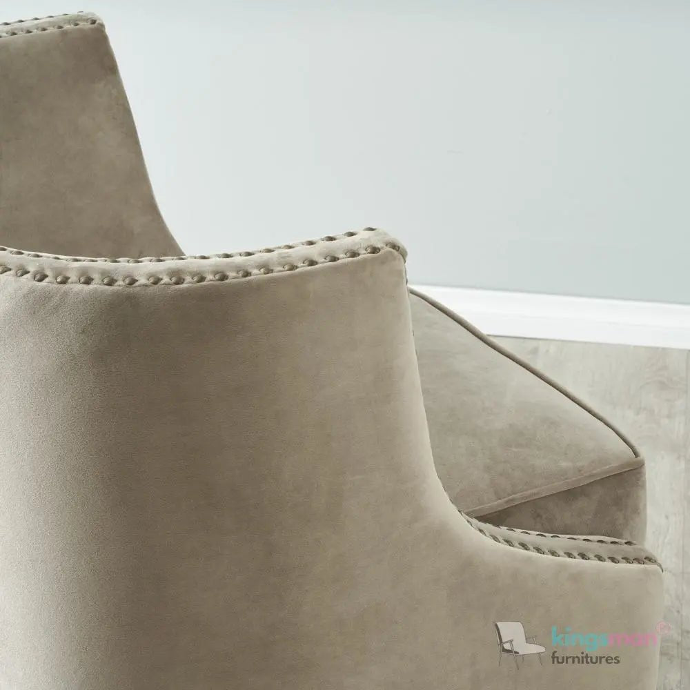 Vogue Beige Velvet Tub Chair - Classic Design with Teak Wood Legs - Kingsman Furnitures