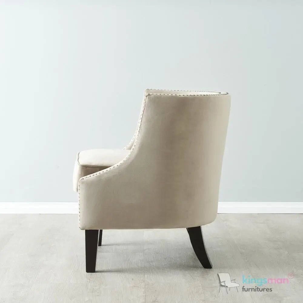 Vogue Beige Velvet Tub Chair - Classic Design with Teak Wood Legs - Kingsman Furnitures