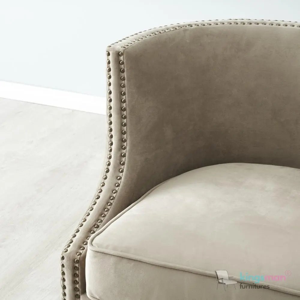 Vogue Beige Velvet Tub Chair - Classic Design with Teak Wood Legs - Kingsman Furnitures