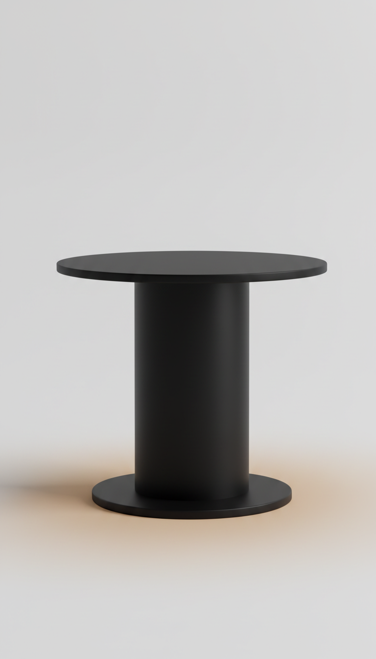 Pedestal side table in matte black lacquer