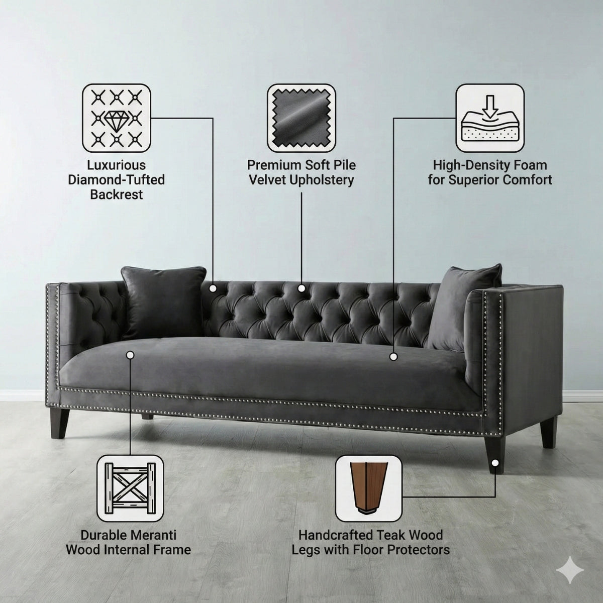 Vogue Tufted 3-Seater Sofa