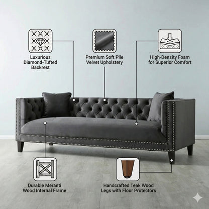 Vogue Tufted 3-Seater Sofa