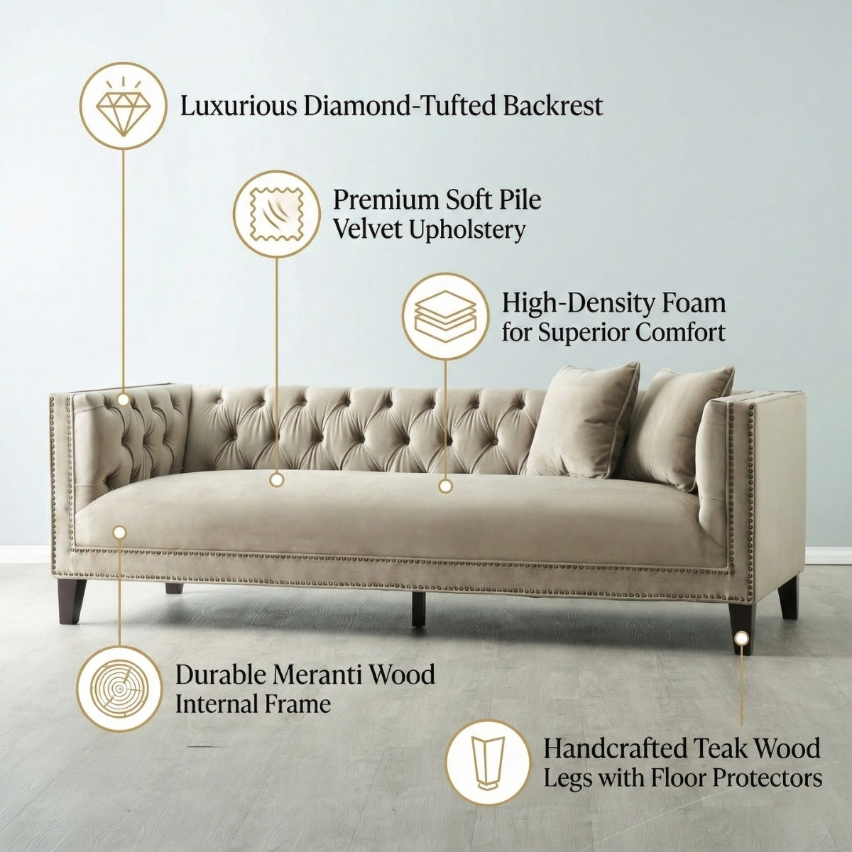 Vogue Tufted 3-Seater Sofa