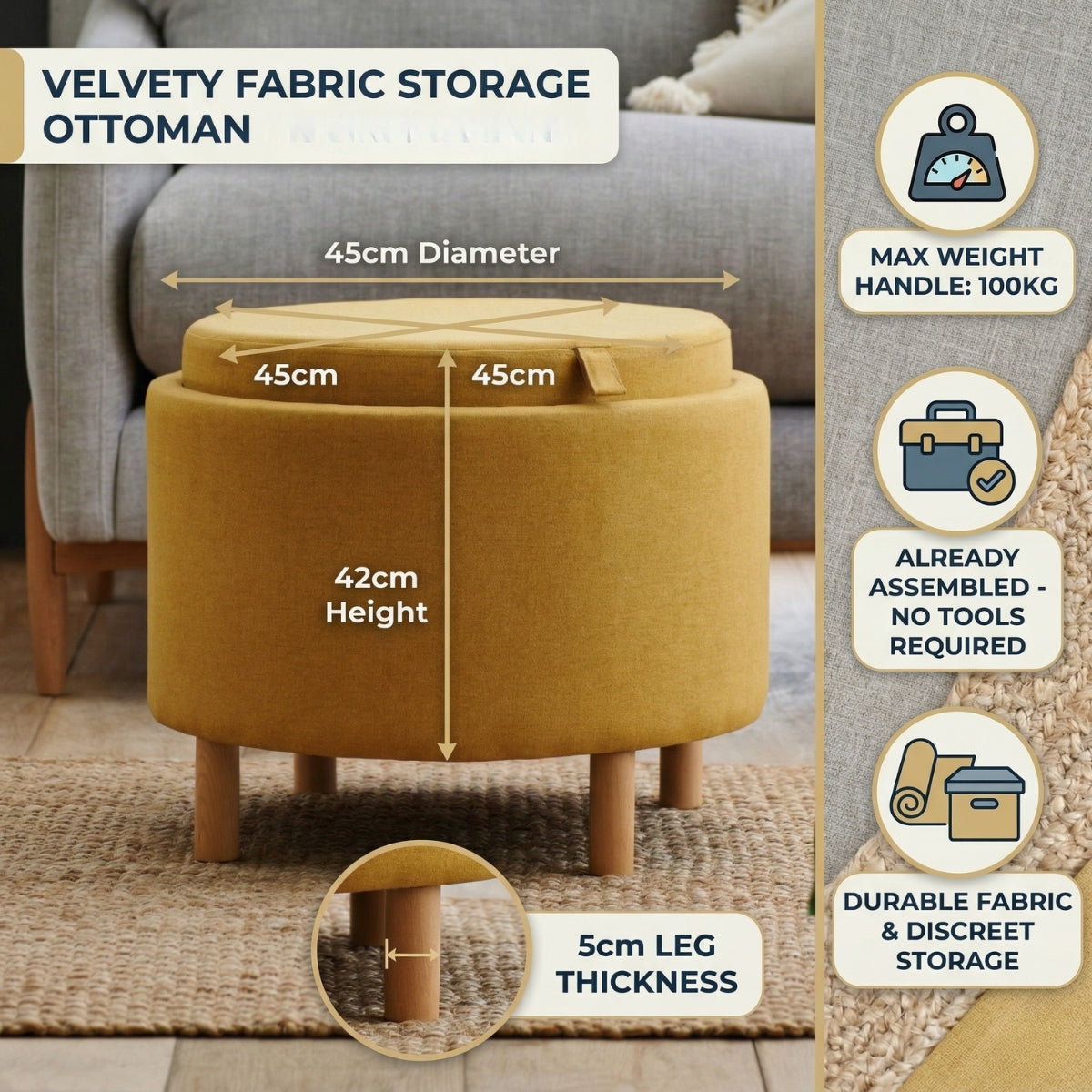 Ashtin 2-in-1 Round Storage Ottoman