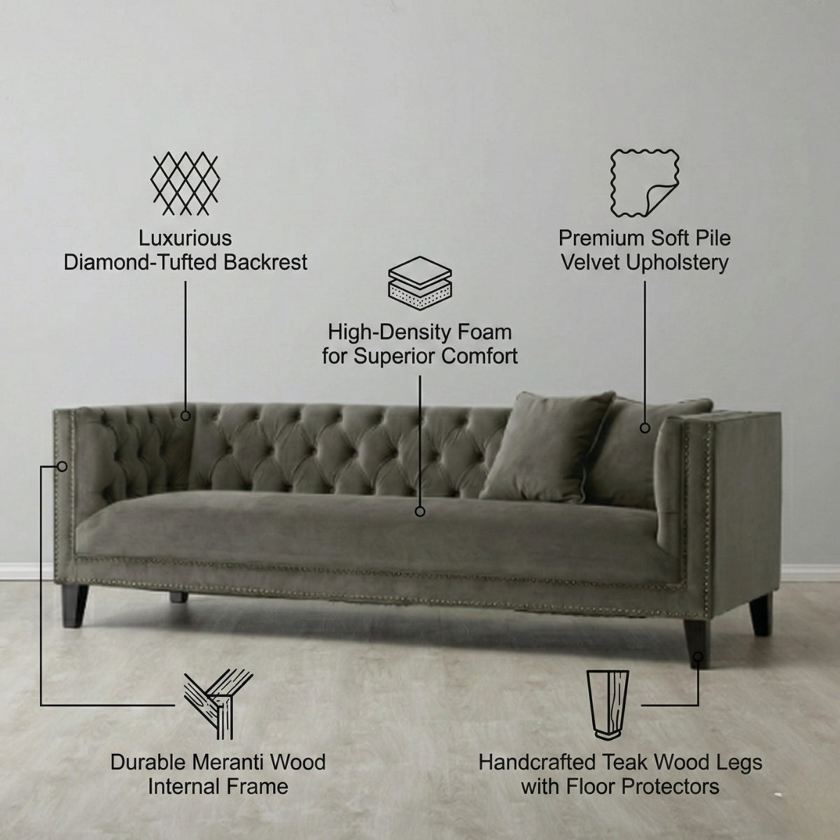 Vogue Tufted 3-Seater Sofa