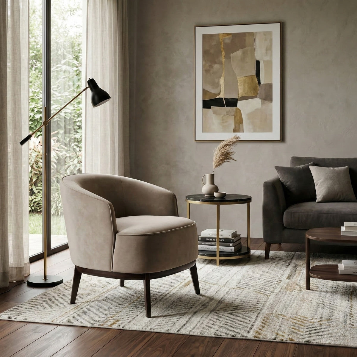 Kate Maple Velvet Accent Chair