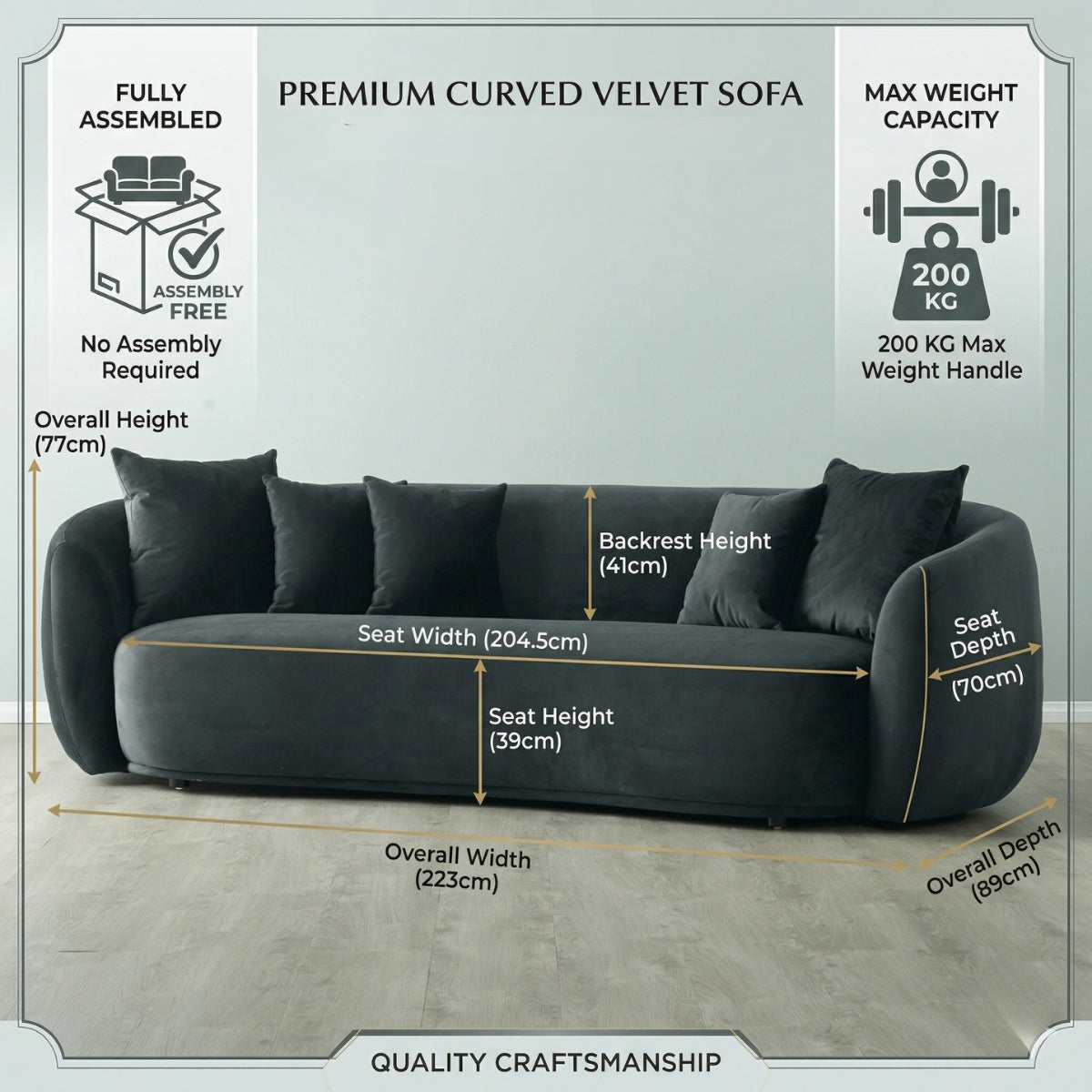 Everbe Luxe 3-Seater Curved Sofa