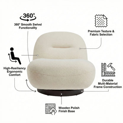 Otis Swivel 360° Luxury Accent Chair - Mid-Century Modern Bouclé Lounge Chair | Kingsman Furnitures India