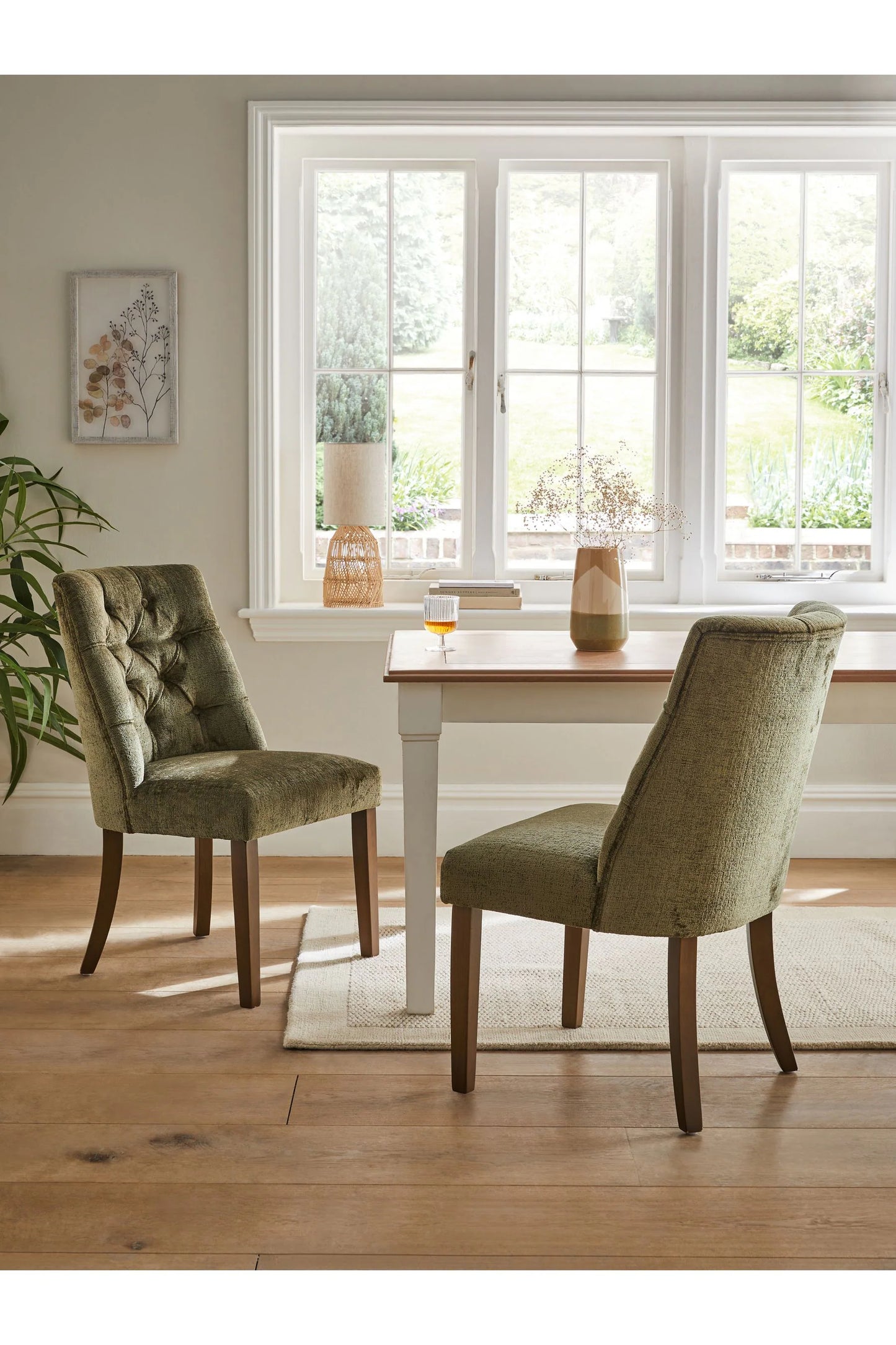Wolton Luxe Plush Chenille Mosh Green Dining Chairs - Set of 2
