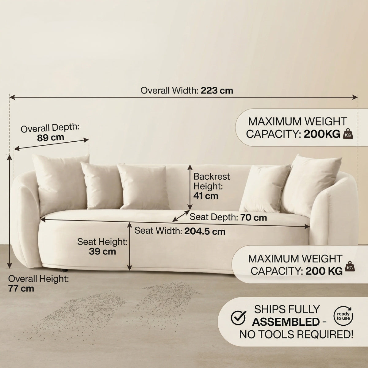 Everbe Luxe 3-Seater Curved Sofa