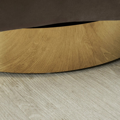 Wooden surface on a gray floor