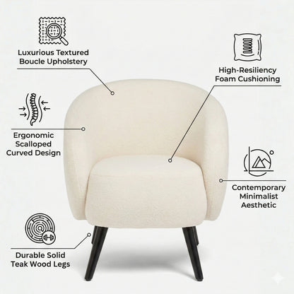 Beige armchair with features highlighted on a white background