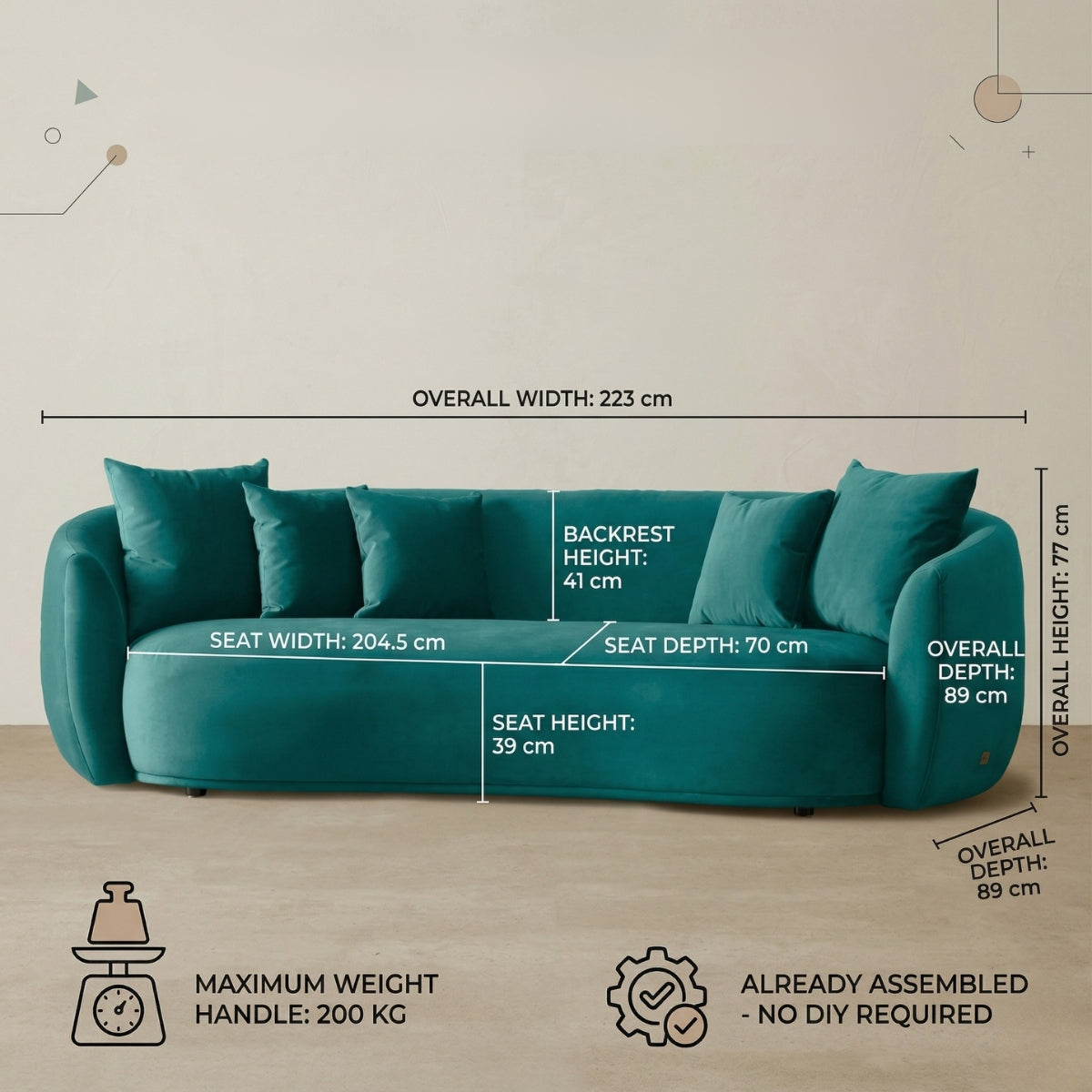 Everbe Luxe 3-Seater Curved Sofa