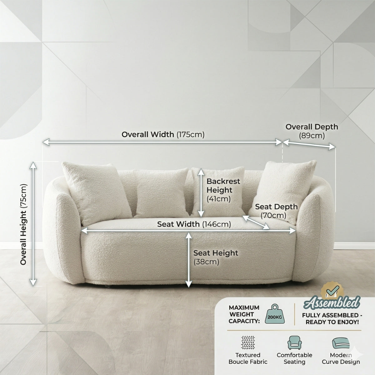 Everbe Luxe 2-Seater Curved Sofa