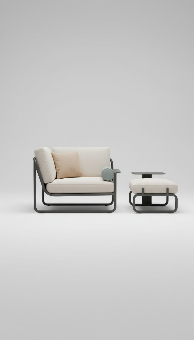 Lounge chair with polished metal base