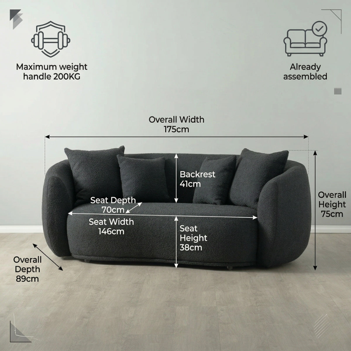 Everbe Luxe 2-Seater Curved Sofa