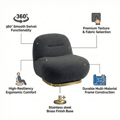 Otis Swivel 360° Luxury Accent Chair - Mid-Century Modern Bouclé Lounge Chair | Kingsman Furnitures India