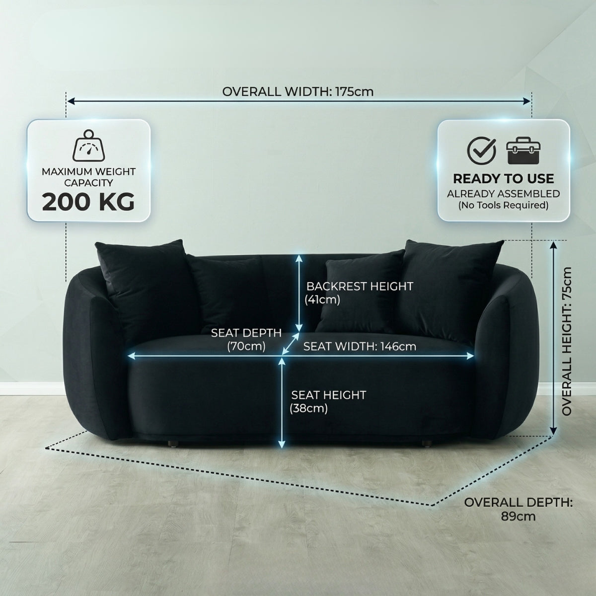 Everbe Luxe 2-Seater Curved Sofa