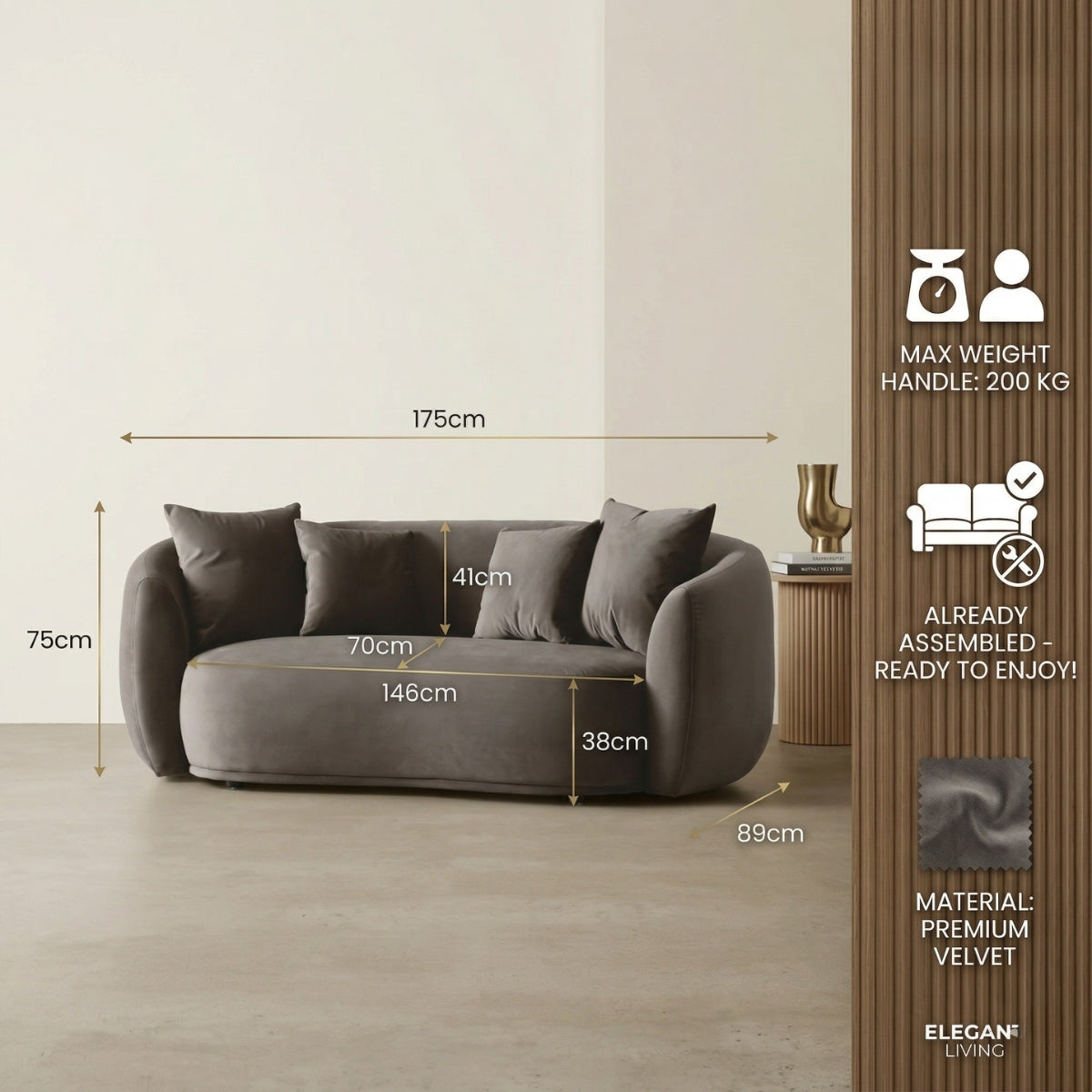 Everbe Luxe 2-Seater Curved Sofa