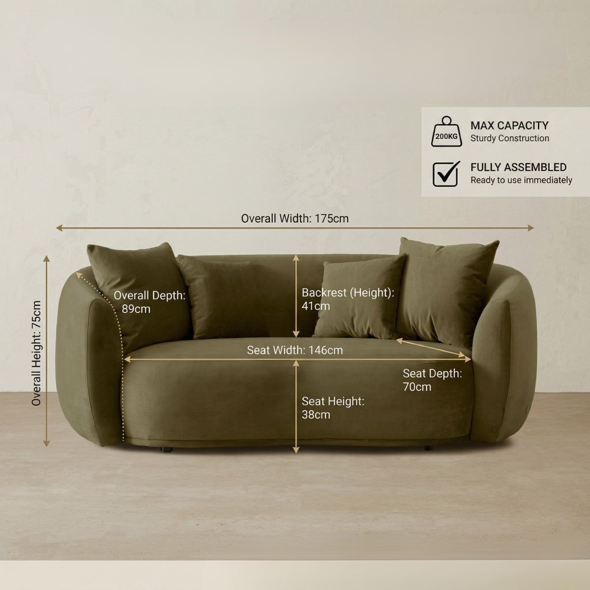 Everbe Luxe 2-Seater Curved Sofa