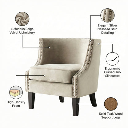 Vogue Beige Velvet Tub Chair
