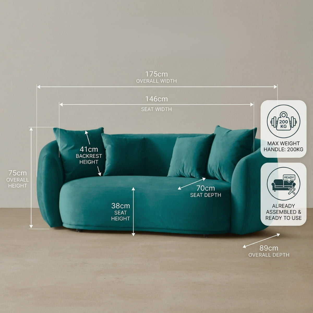 Everbe Luxe 2-Seater Curved Sofa