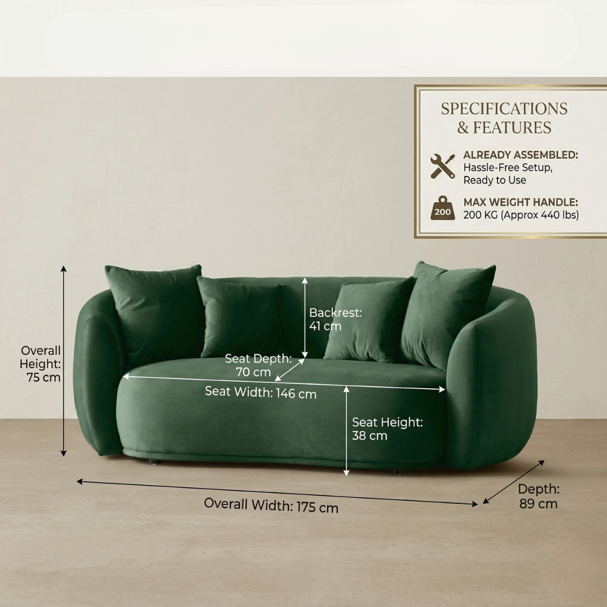 Everbe Luxe 2-Seater Curved Sofa