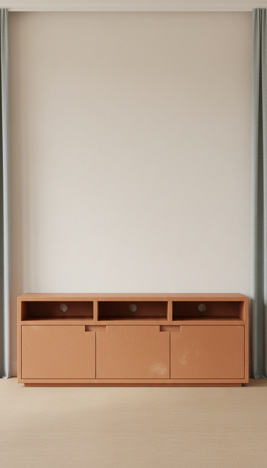 Brick-toned terracotta media console unit