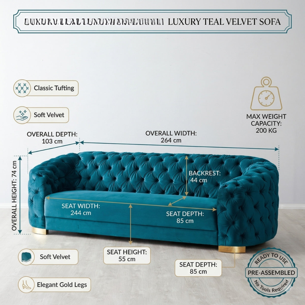 Kate Emerald Green Velvet Chesterfield Sofa
