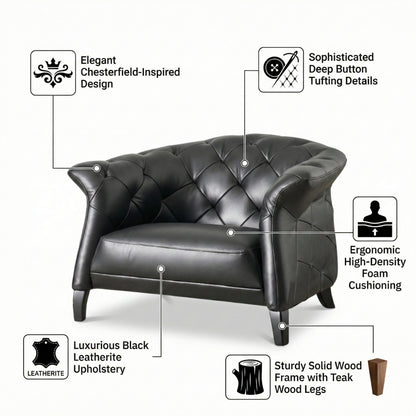 Regal Black Leatherite Tufted Single Seater