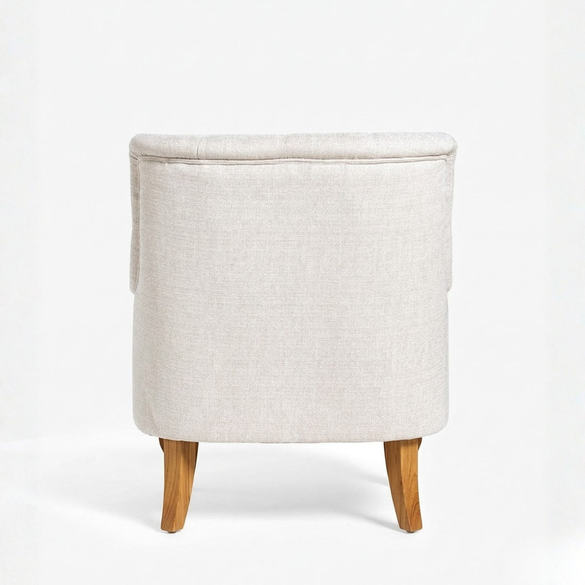 Beige ottoman with wooden legs on a white background