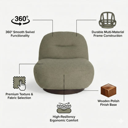 Otis Swivel 360° Luxury Accent Chair - Mid-Century Modern Bouclé Lounge Chair | Kingsman Furnitures India