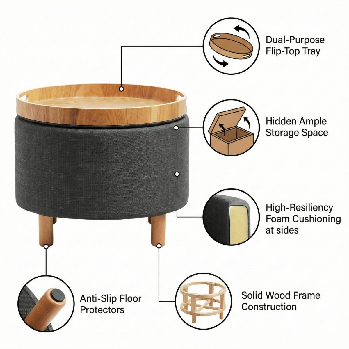 Ashtin 2-in-1 Round Storage Ottoman