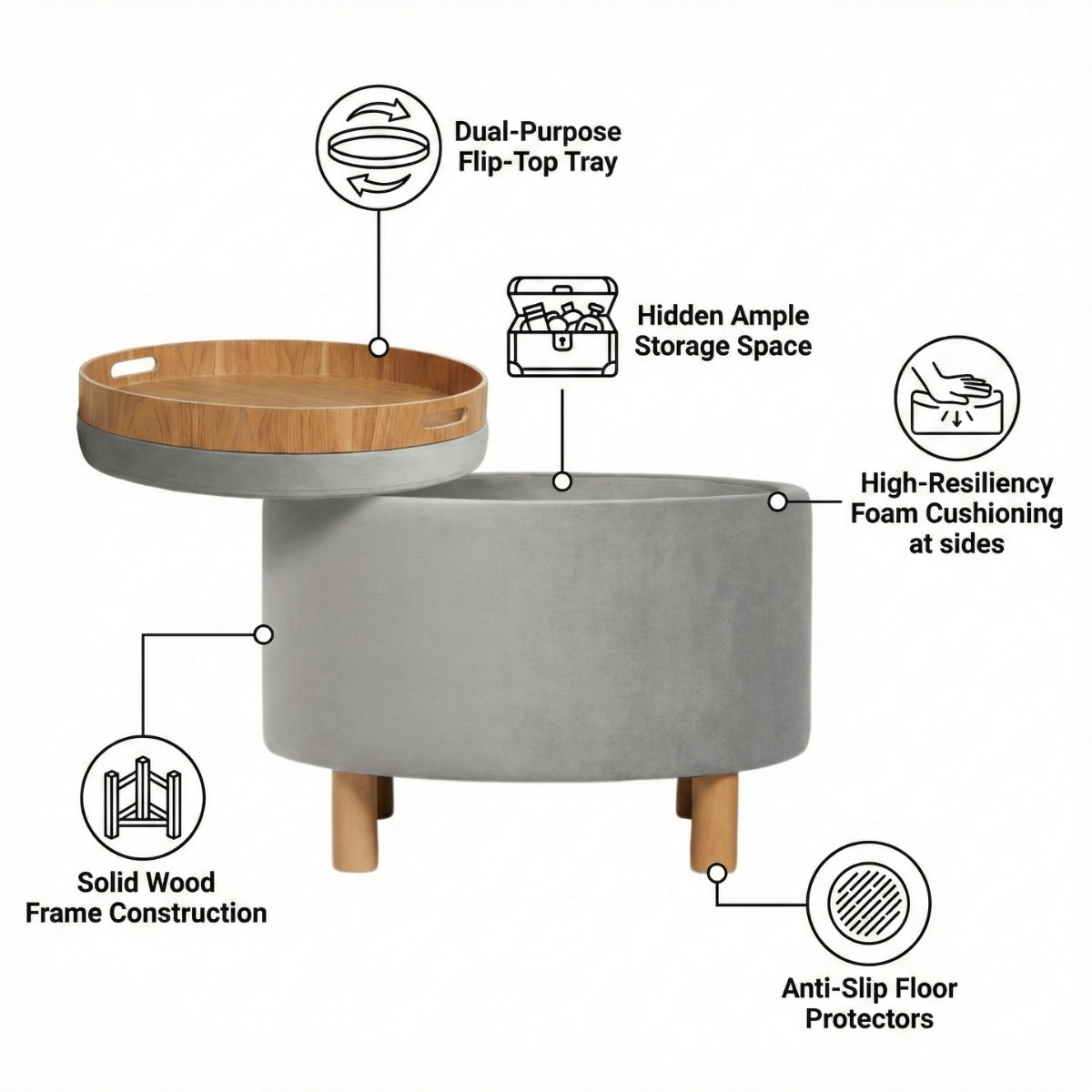 Ashtin 2-in-1 Round Storage Ottoman