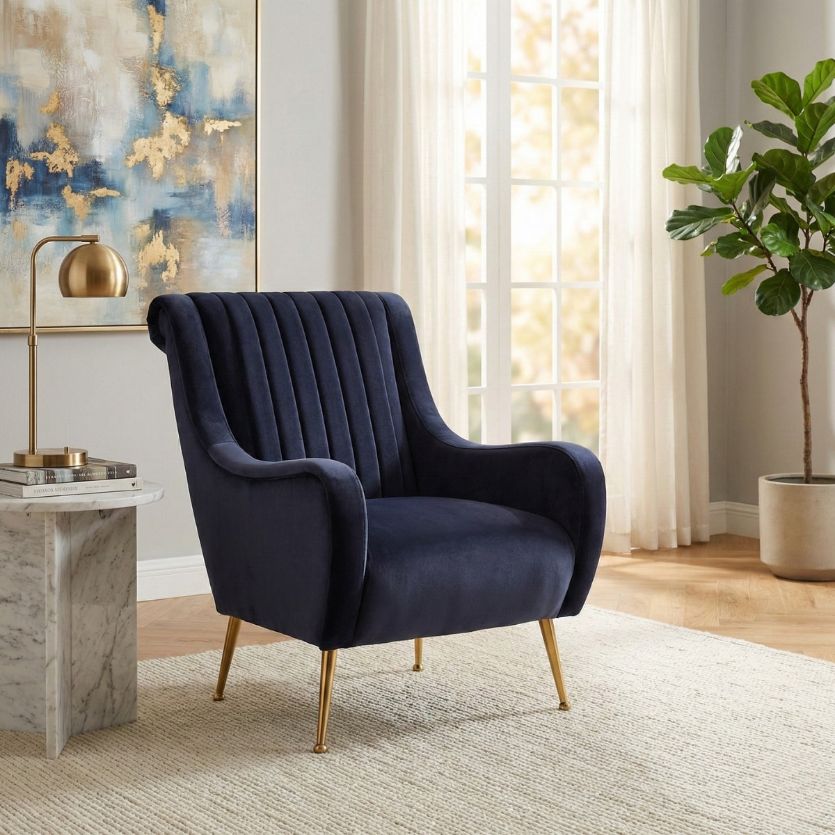 Roosevelt Navy Blue Velvet Armchair