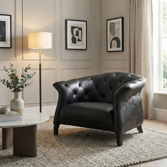 Regal Black Leatherite Tufted Single Seater