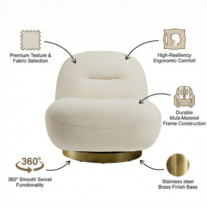 Otis Swivel 360° Luxury Accent Chair - Mid-Century Modern Bouclé Lounge Chair | Kingsman Furnitures India