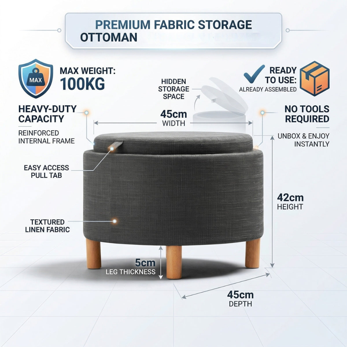 Ashtin 2-in-1 Round Storage Ottoman