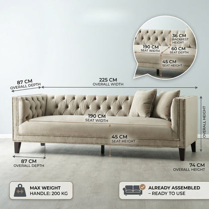 Vogue Luxury Velvet 3-Seater Sofa