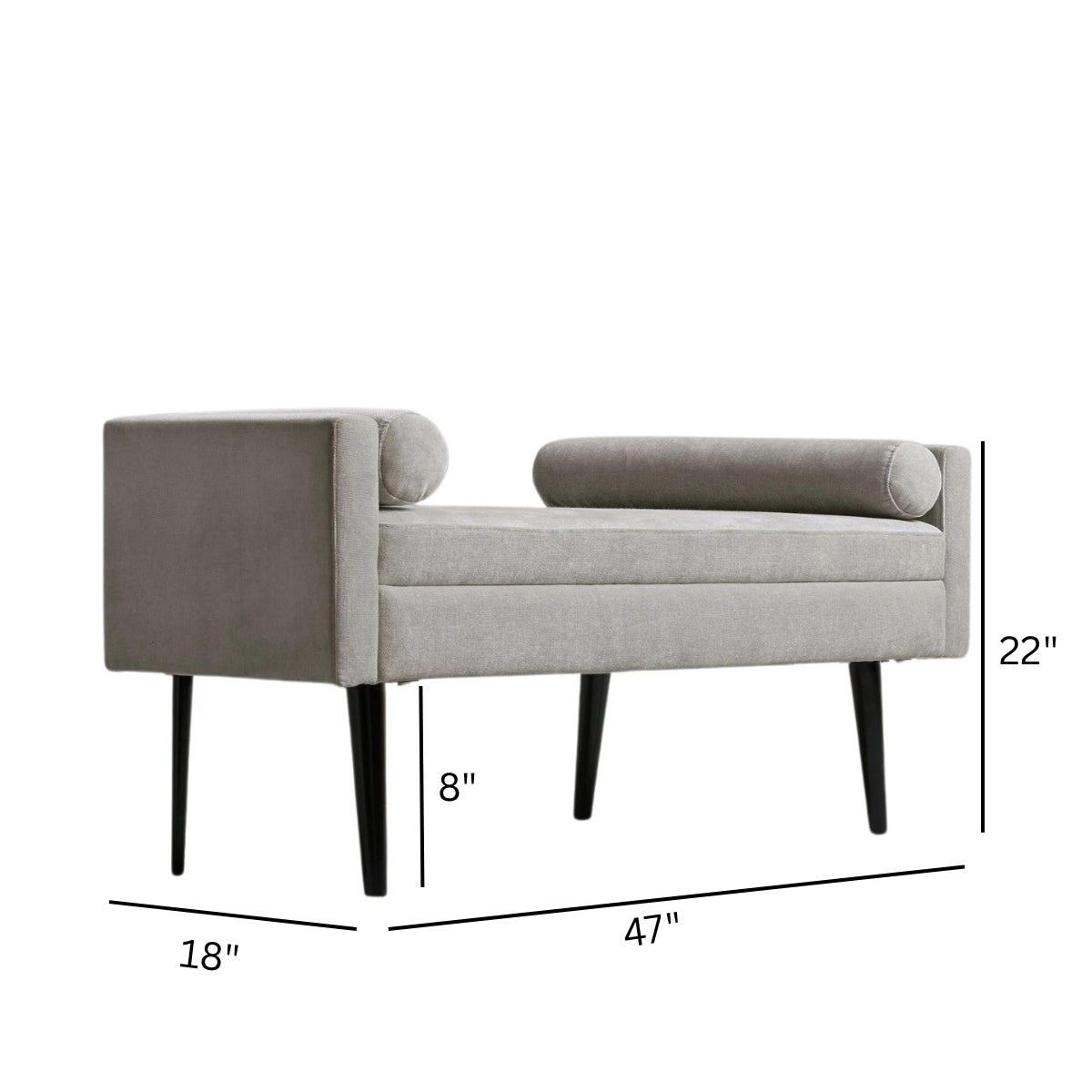 Rosiee Upholstered Ottoman Bench - Chenille Light Grey - Kingsman Furnitures