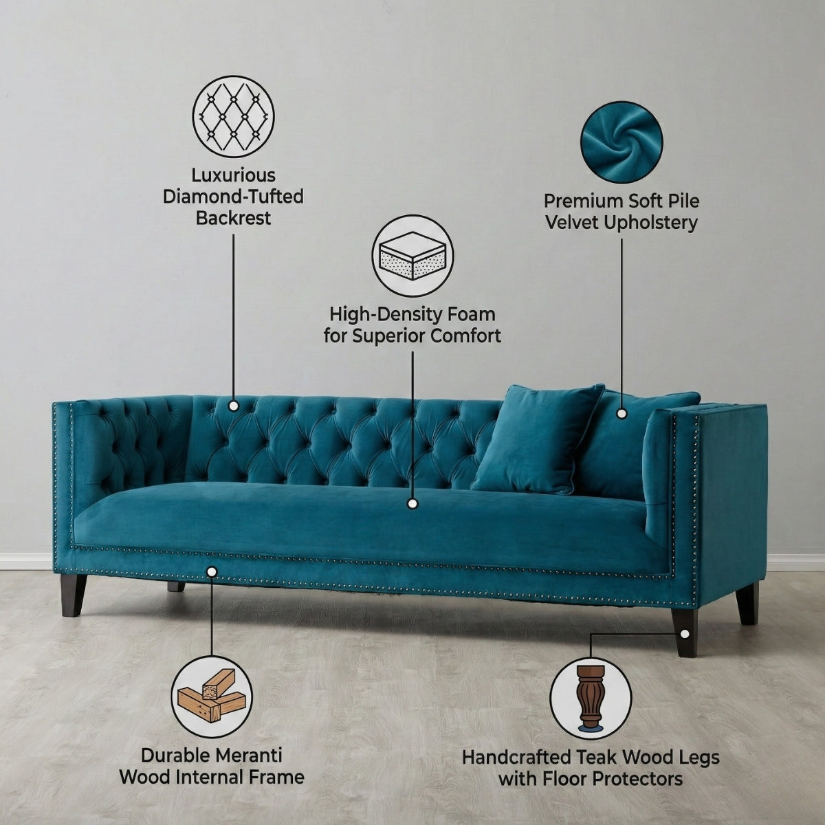 Vogue Tufted 3-Seater Sofa